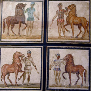 Charioteers in their racing colours